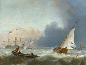 Rough Sea with a Dutch Yacht Under Sail